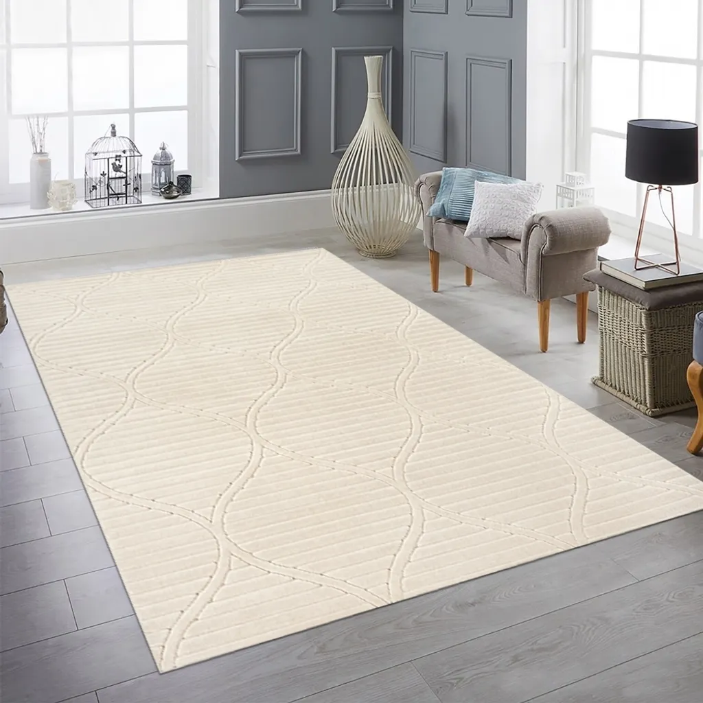 Tapis salon beige 160x220 cm anti-taches pour famille et animaux