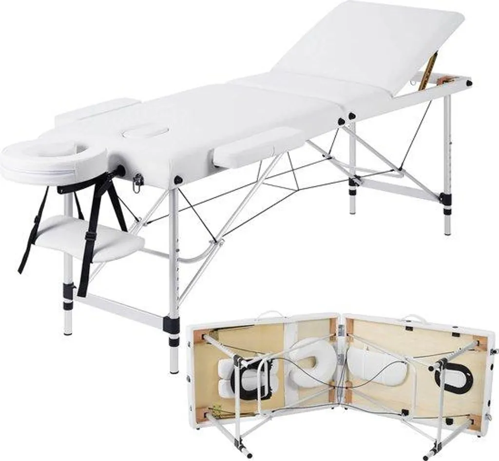 Table de massage réglable et portable blanche - Design ergonomique