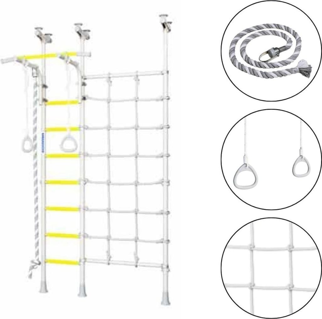 Wallbarz Sprossenwand kinderzimmer aus metal Funny Monkey 9D | Kletternetz Kinder indoor mit Deckenmontage