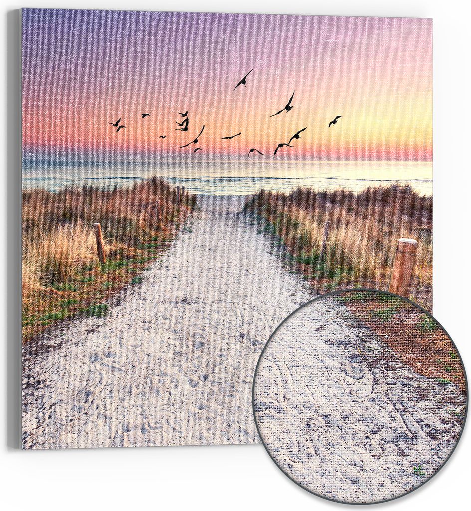 DEQORI Hybrid Leinwand Bild 30x30 cm 'Strandaufgang zur Ostsee' Wandbild Glas flach modern
