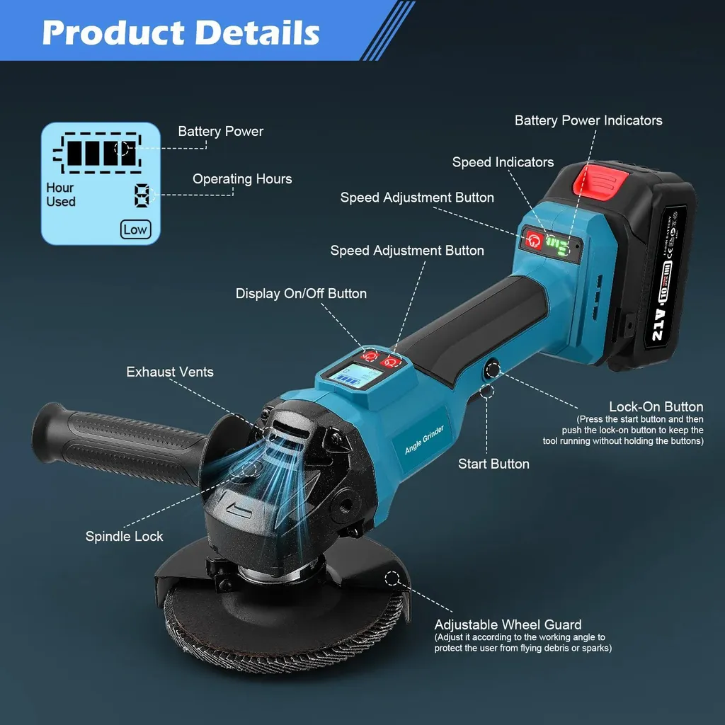 Meuleuse angulaire portative bleue brushless 800W à vitesse variable