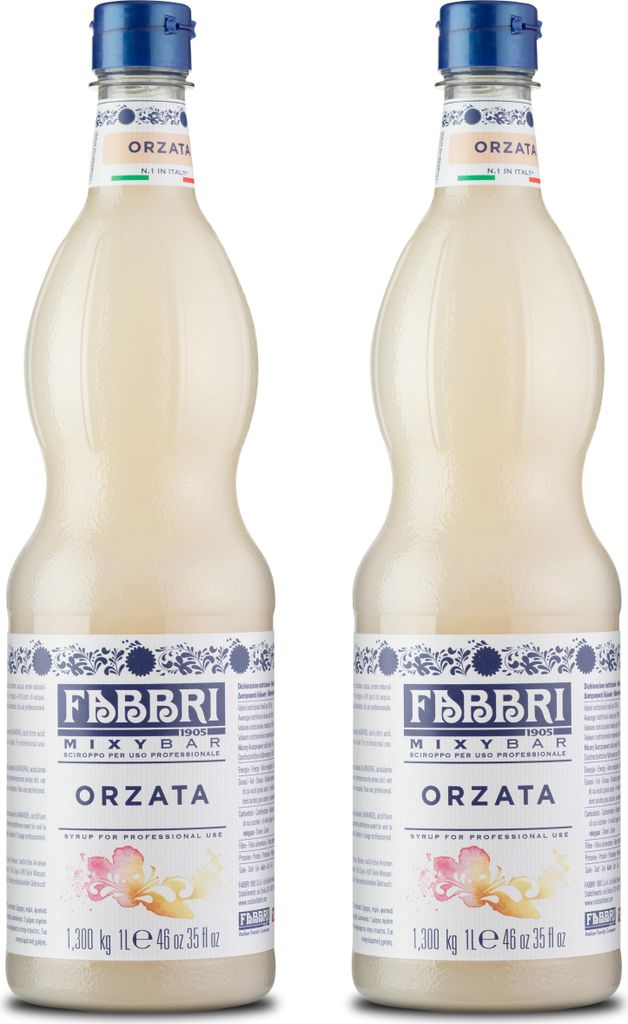 Food-United MIXYBAR-ORZATA-ORGEAT-FABBRI Sirup 2x1L PET-Flasche - Sciroppo D'Orzata Italien - ohne Aroma- Farb- & Konservierungsmittel geeignet fü...