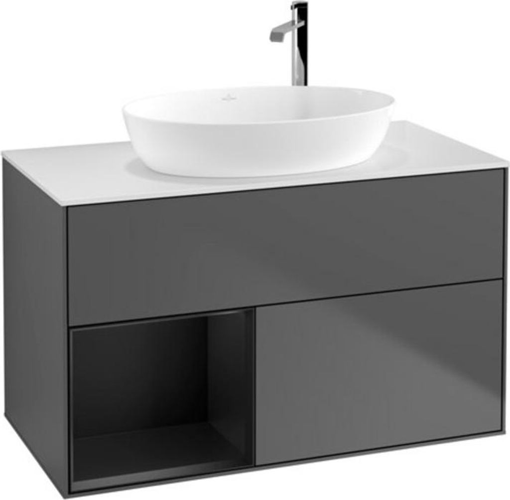 V&B Waschtischunterschrank Wandbeleuchtung Finion 100, Pl wh. m, Reg bla m Lac, Anthrac. m