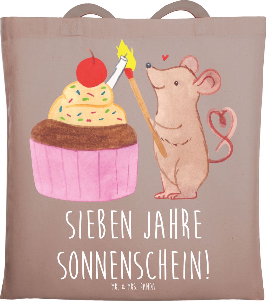 Mr. & Mrs. Panda Beutel 7. Geburtstag Sonnenschein - Braun Pastell - Geschenk, Geburtstagsfeier, Baumwollbeutel, Tote Bag, Geburtstagsgeschenk, Kin...