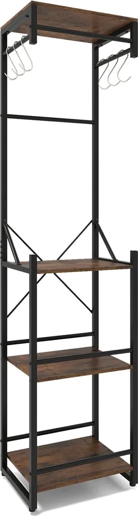 Porte-manteau stable anti-encombrement marron avec étagères bois