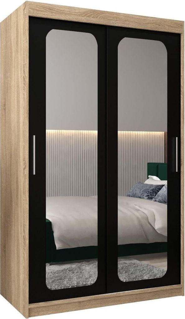 MEBLE KRYSPOL Promo 3120 Schlafzimmerschrank zwei Schiebetüren - Sonoma + Mattschwarz