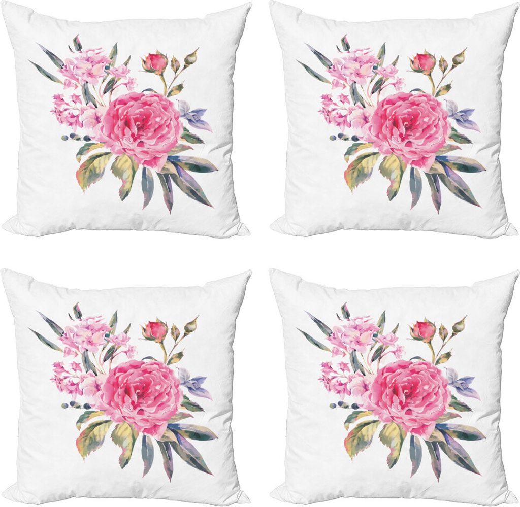 ABAKUHAUS Blumen Kissenbezug Set (4 Stück), Romantische Rosen-Blumenstrauß, Moderner Doppelseitiger Digitaldruck, 40 cm x 40 cm, Mehrfarbig