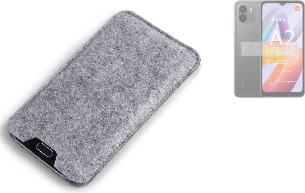 K-S-Trade Filz Handyhülle kompatibel mit Xiaomi Redmi A2 Schutzhülle Filztasche Filz Tasche Case Sleeve Handy Hülle Filzhülle grau