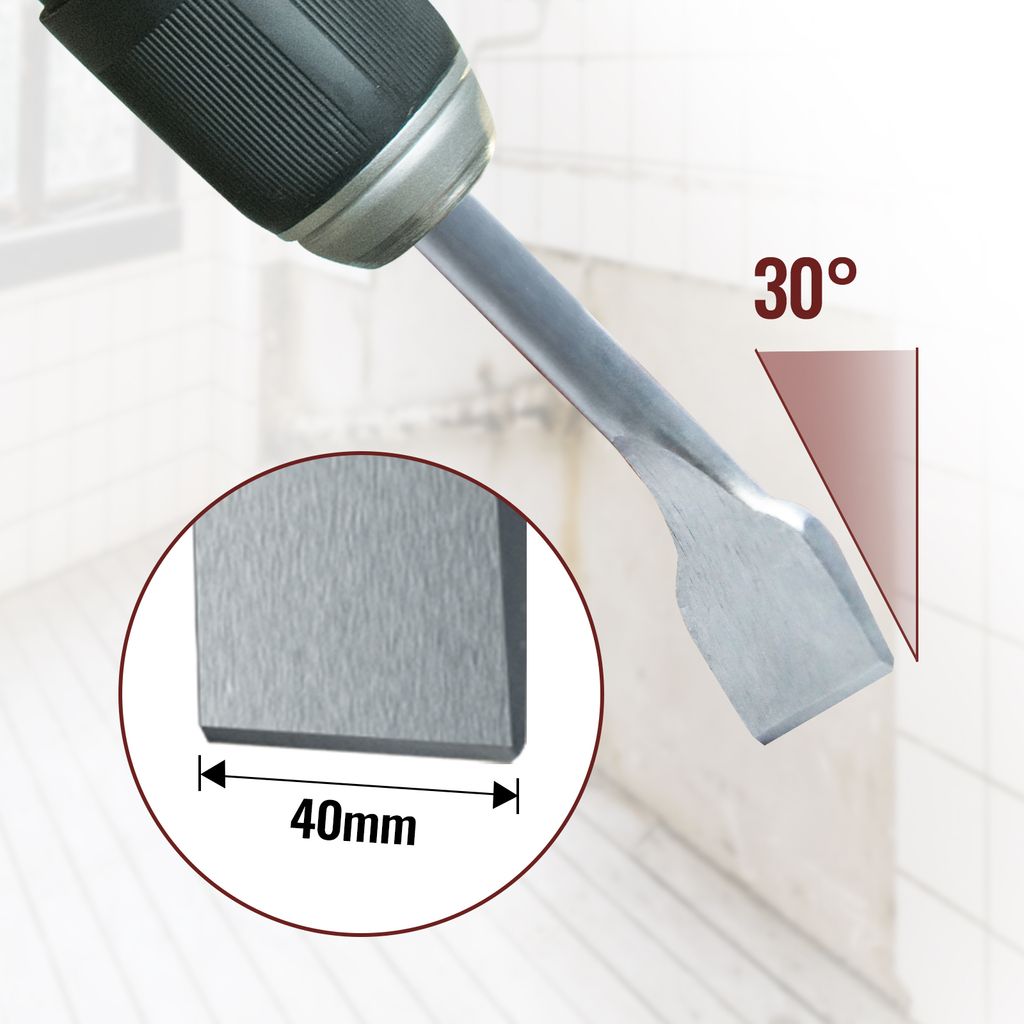 CCLIFE SDS Plus Meißel Fliesenmeißel Spachtelmeißel SDS plus zum Entfernen von Fliesen, Asphalt, Ziegel, Beton, Füllspachtel und Mauerwerk 4tlg