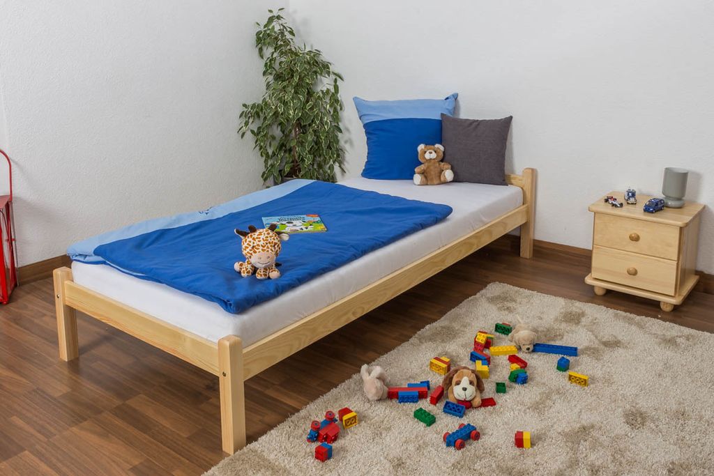 Kinderbett 90 x 200 cm | Massivholz: Kiefer | Natur Lackiert