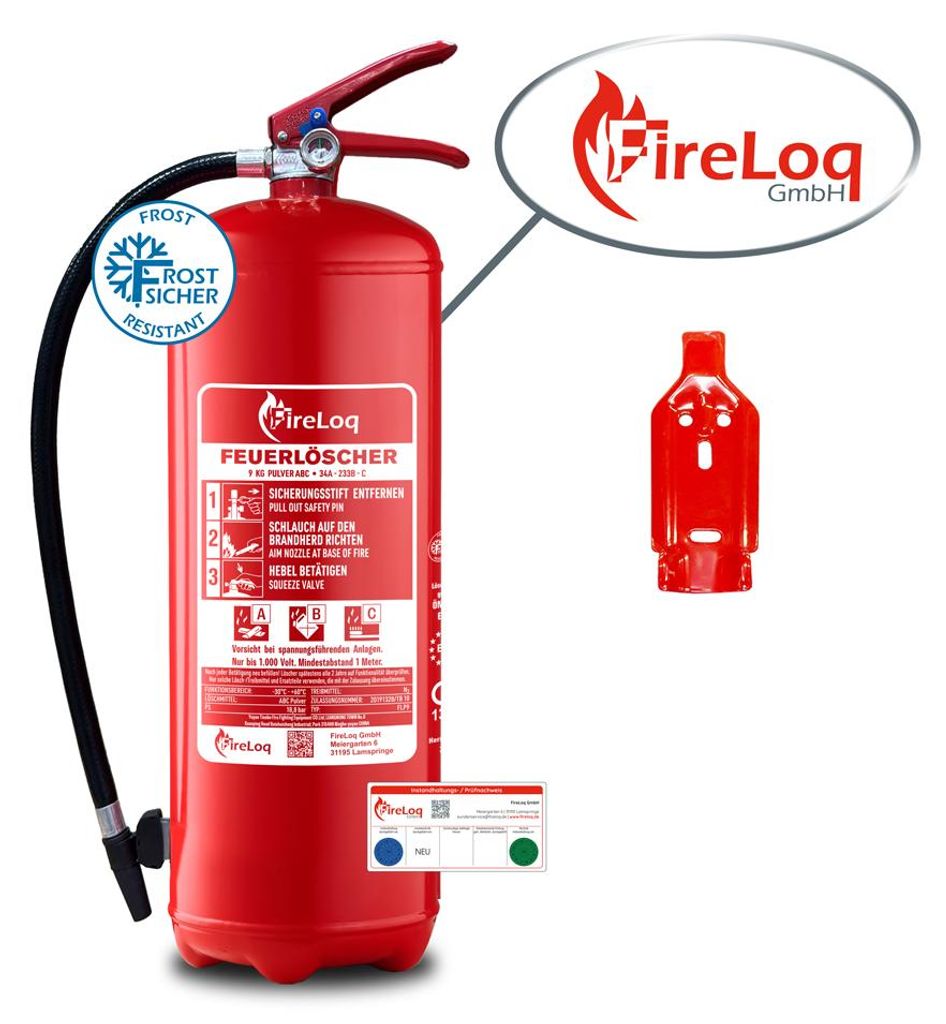 FireLoq 9kg Pulver Feuerlöscher für Brandklasse ABC mit 43A Produktbild 