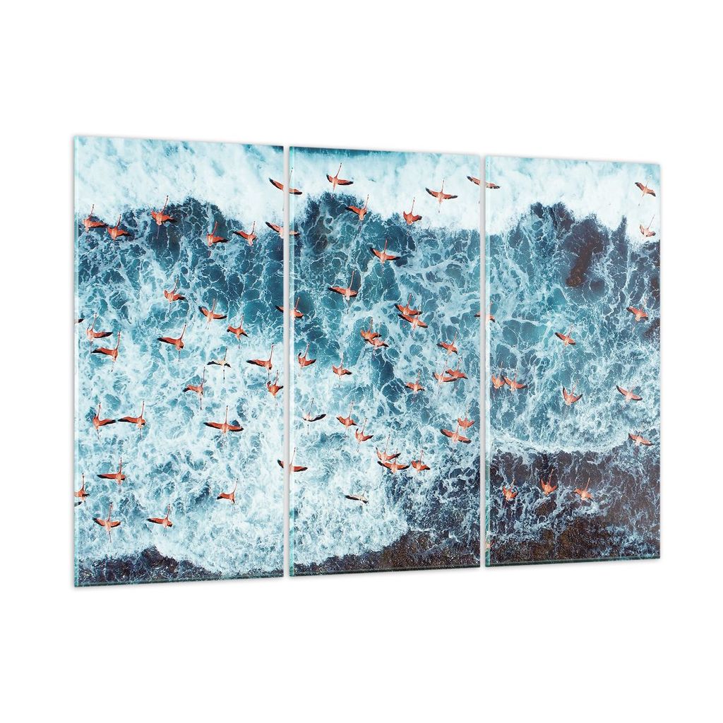 Bilder auf glas - 3 Teile - Flamingos Karibik Vögel - 105x70cm - Glasbilder - Wandbilder - Bilder - zum Aufhängen bereit - Wanddekoration aus Gla...