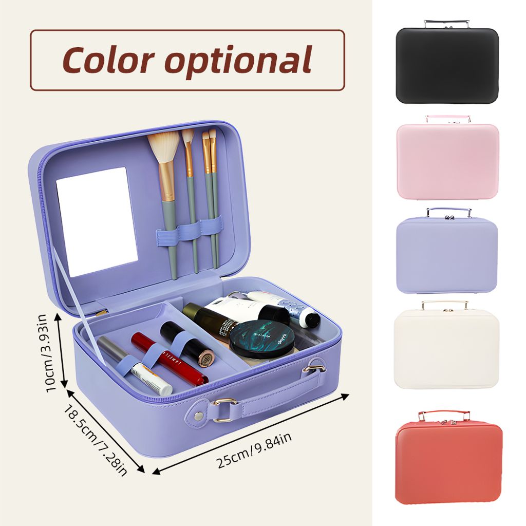 Reise-Make-up-Koffer mit Spiegel šC unterteilbarer Kosmetik-Make-up-Zugkoffer, wasserdichte PolyurethanSchale, tragbare Aufbewahrung fuer Damenkos...