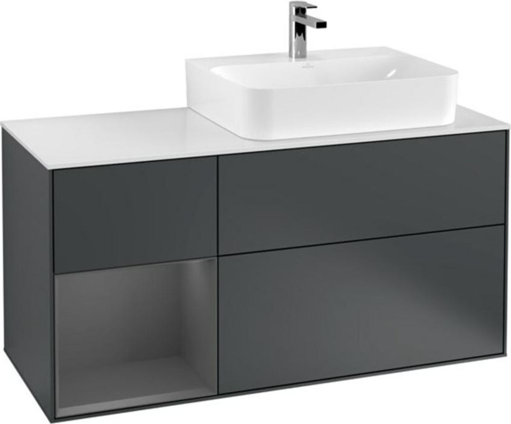 V&B Waschtischunterschrank Wandbeleuchtung Finion 120cm, Pl w m, Rg l A m, md bl. m Lac