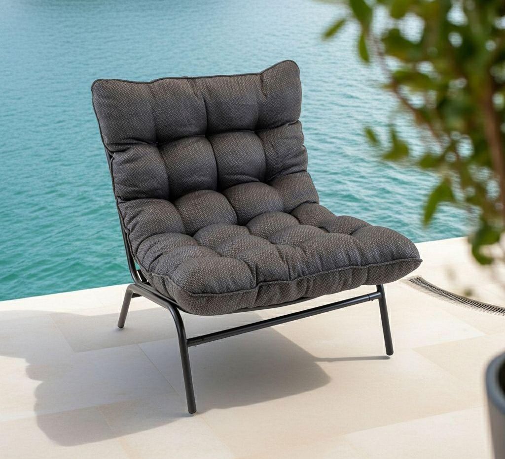Relaxsessel Garten mit Stahlrahmen & wetterfestem Kissen – Relaxsessel für Balkon, Terrasse & Garten