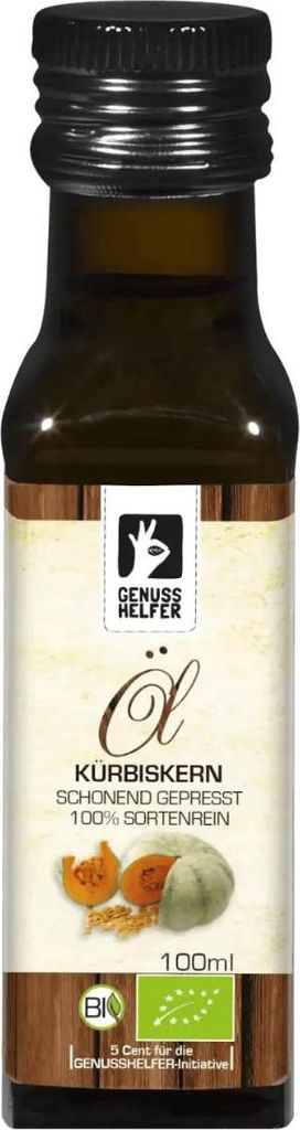 Kürbiskernöl , kaltgepresst, aus gerösteten Kürbiskernen gepresst, zum Kochen und für Salatdressings, 100ml