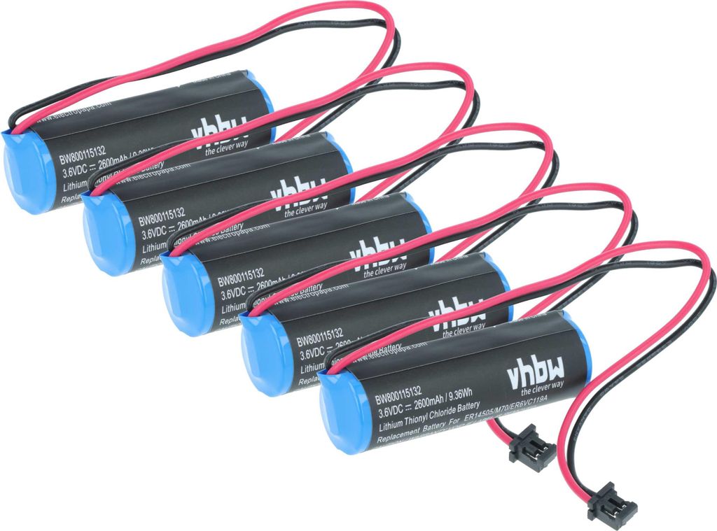 vhbw 5x Batterie kompatibel mit Mitsubishi M70, MR-J3 CNC System, CNC Maschine (2600 mAh, 3,6 V, Li-Ion)