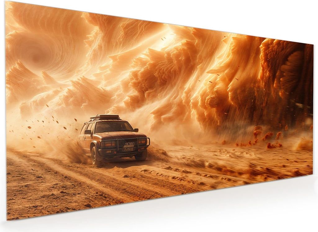 Küchenrückwand Spritzschutz Glas mit Motiv Sandsturm Jeep Abenteuer 40 x 40 cm