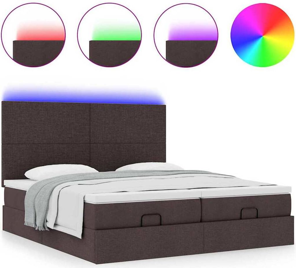 Ottoman-Bett mit Matratzen & LEDs Dunkelbraun 180x200 cm Stoff