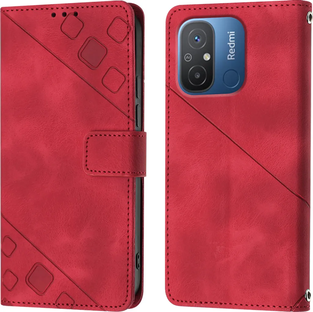 Cover Portafoglio Xiaomi Redmi 12C Rossa Elegante in Similpelle