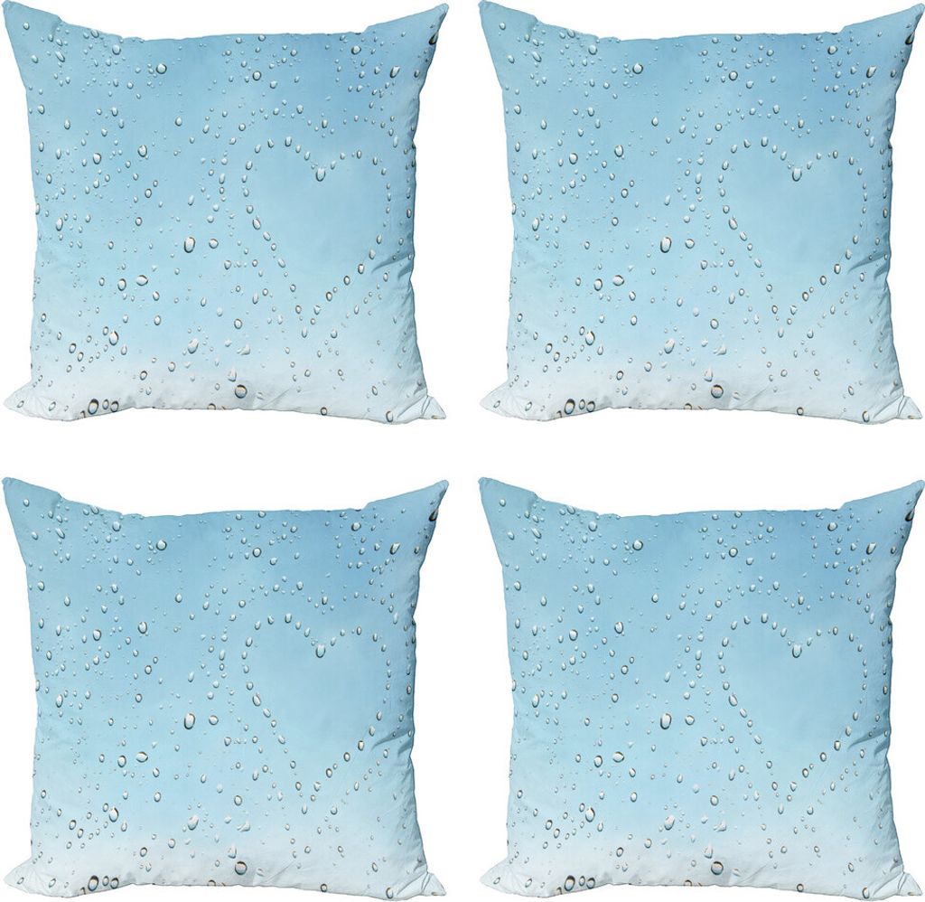 ABAKUHAUS Türkis Kissenbezug Set (4 Stück), Herz von Tröpfchen Regen, Moderner Doppelseitiger Digitaldruck, 45 cm x 45 cm, Blau