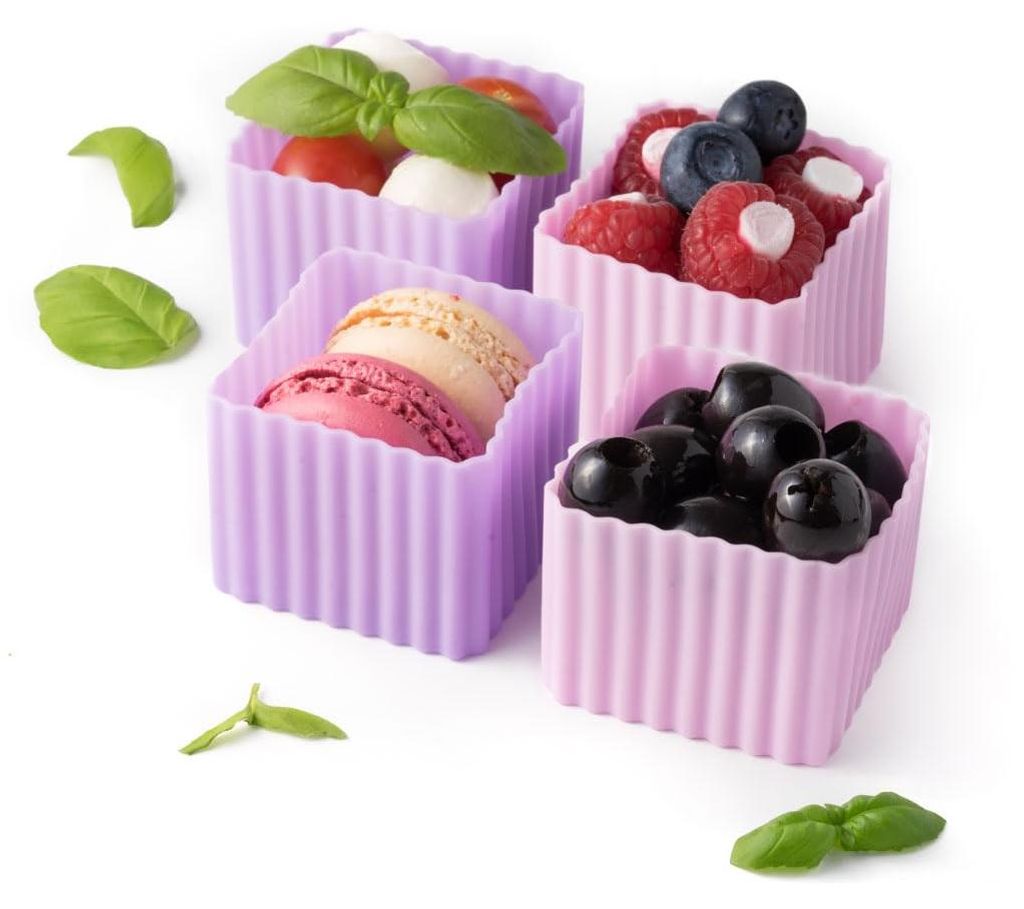 Becher, 4er-Set – Silikonformen für saubere Trennung in der Lunchbox | Bento-Box-Lunchbox-Zubehör (rosa-lila)