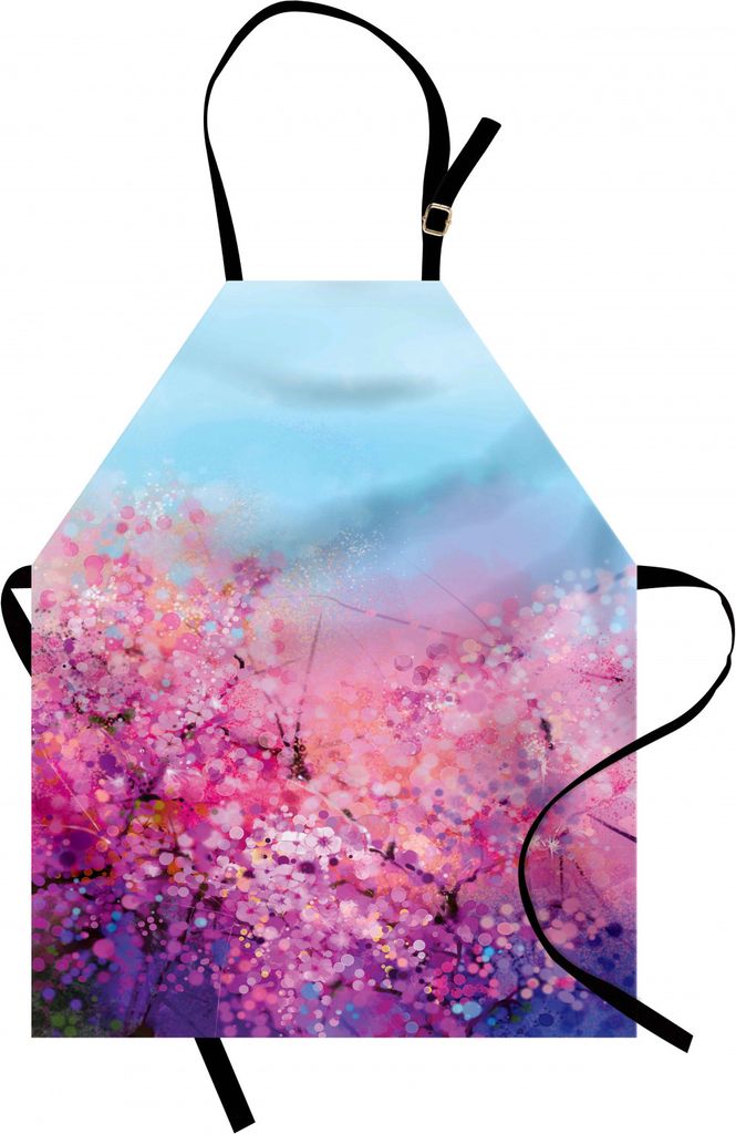 ABAKUHAUS Blume Kochschürze, Sakura Blossom Floral Beauty mit Himmel Japanisch inspirierte Kirsch Frühling Thema, Farbfest Höhenverstellbar Wasc...