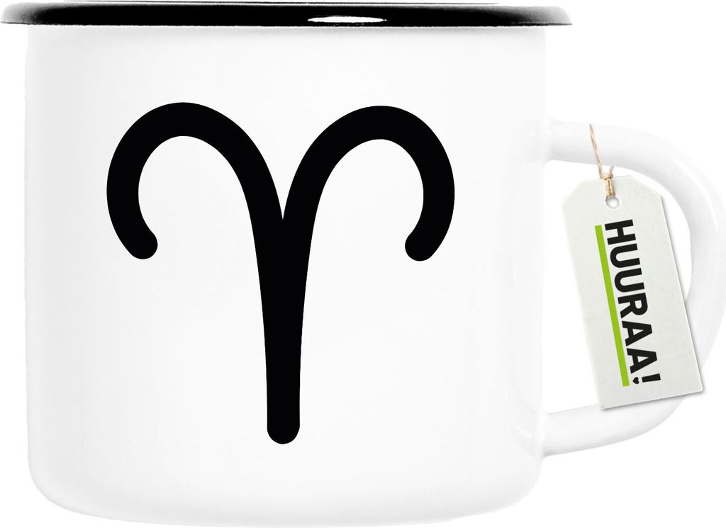 Huuraa Emaille Tasse Widder Sternzeichen Zeichen 300ml Vintage Campingbecher Geschenkidee