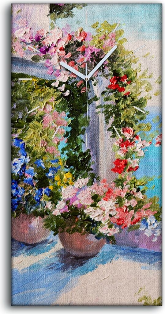 Küchenuhr Bürouhr Leinwand Uhr Geräuschlos 30x60 Malerei Haus Blume Berg Wasser - weiße Hände