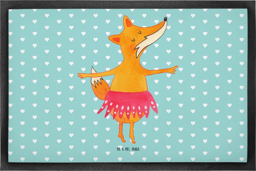 Mr. & Mrs. Panda Schmutzmatte Fuchs Ballerina 50 x 75 cm - Türkis Pastell - Geschenk, Schmutzfangmatte, Fußabtreter, Sauberlaufmatte, Einladung, ...