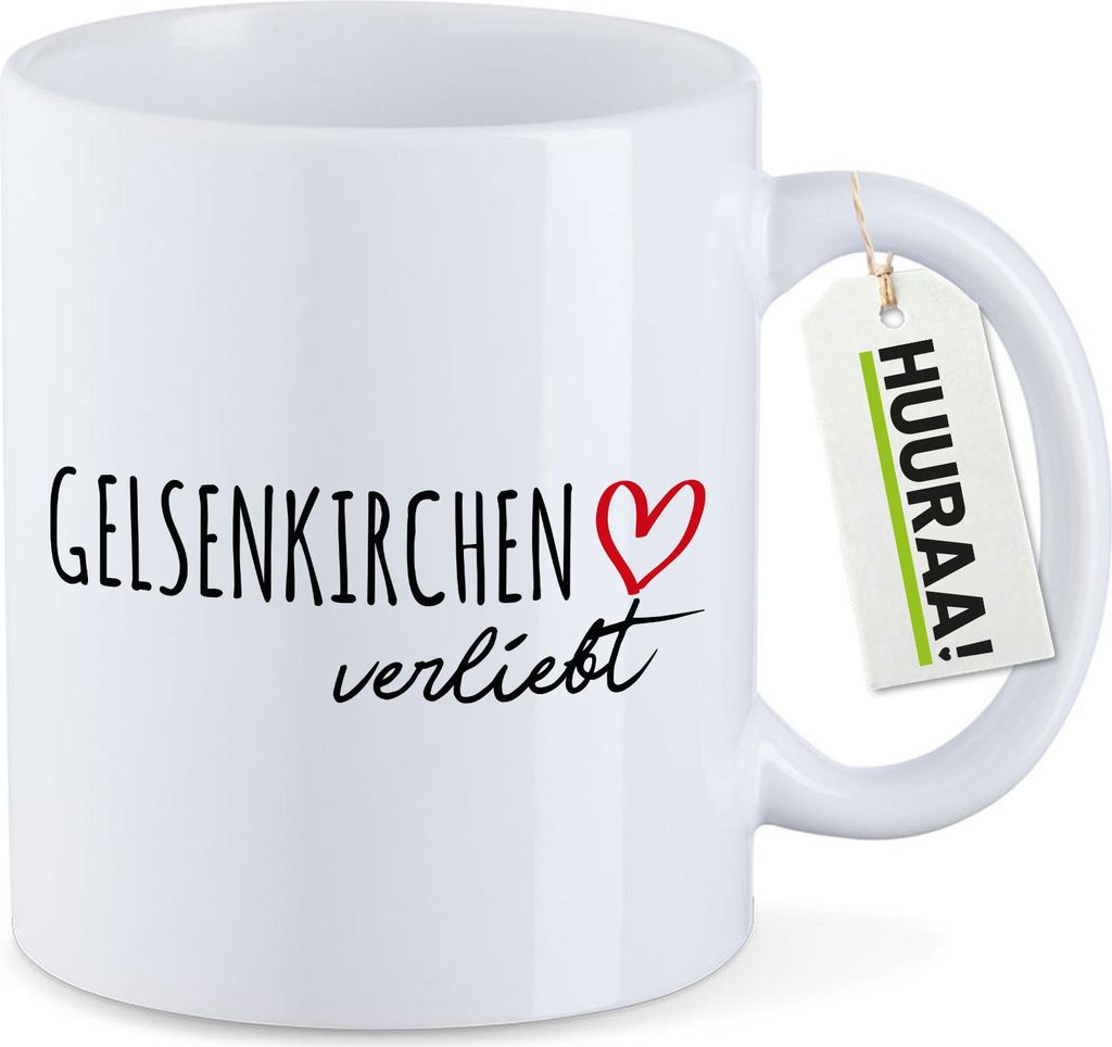 Huuraa Kaffeetasse Gelsenkirchen verliebt 330ml Weiß Keramik Kaffeebecher Geschenkidee