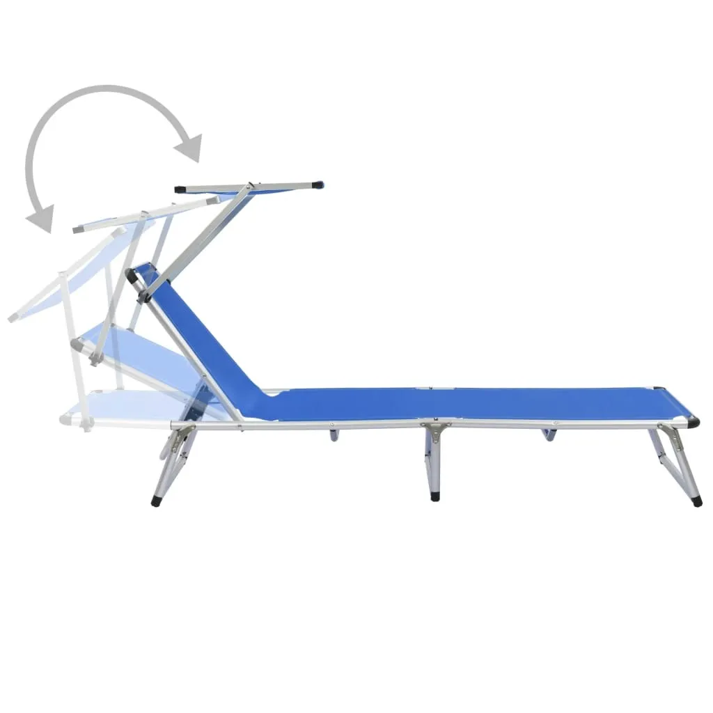 Transat chilienne bleu en aluminium avec pare-soleil vidaXL pliable