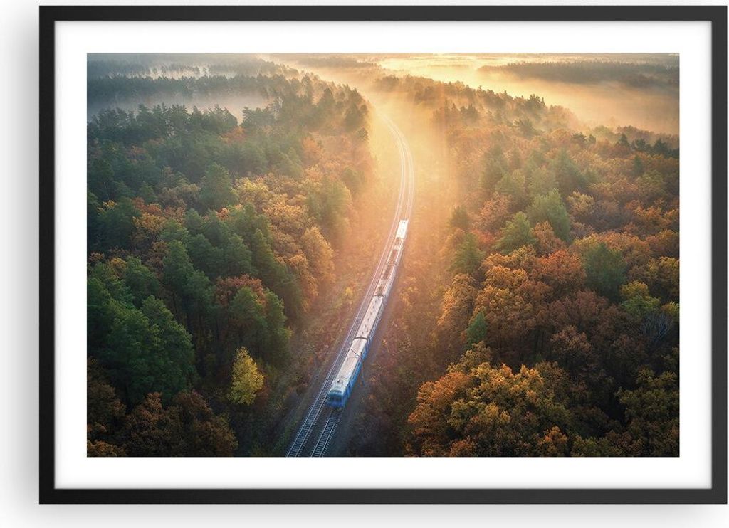 Gerahmtes Poster - Schwarzer Rahmen - Bahn Herbst So - 70x50 cm - Wand Bild - Wanddeko - Wandbilder - Kunstposter - Wandposter - Bilderrahmen - Bil...