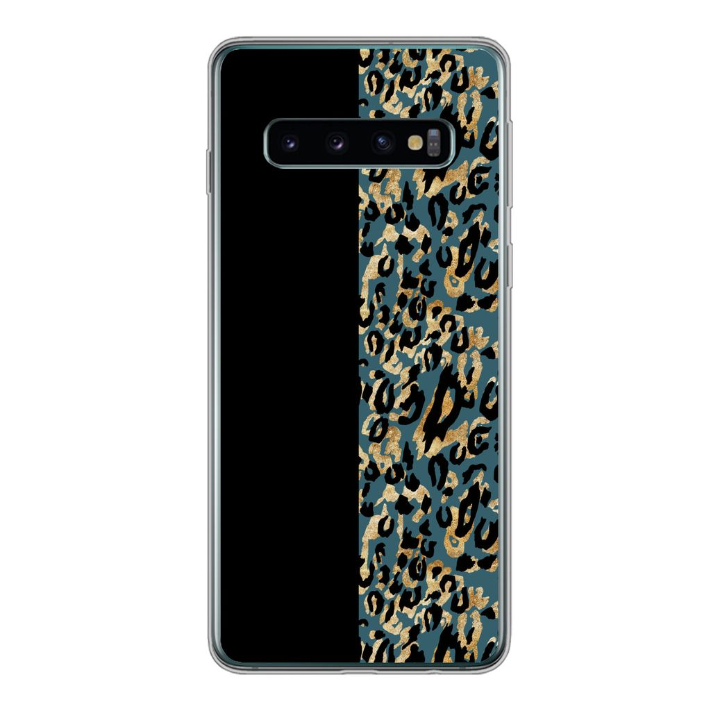 MuchoWow Handyhülle Schutzhülle Hülle für Samsung Galaxy S10 Pantherdruck - Gold - Pelz Silikon Softcase Handy Hülle - Handytasche