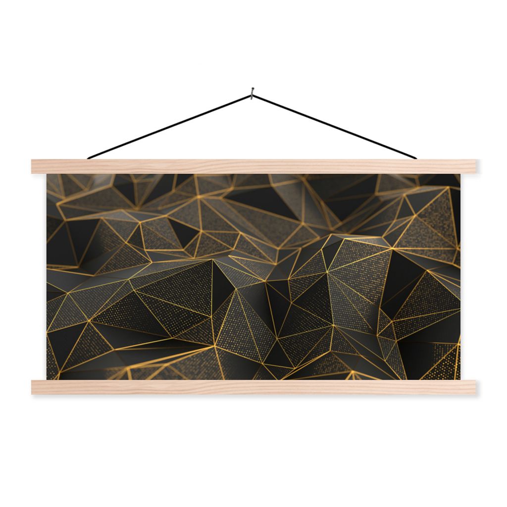 MuchoWow Textilposter Abstrakt - Gold - 3D - Luxus - Kunst 60x30 cm mit holzfarbenen Rahmen - Dekoration