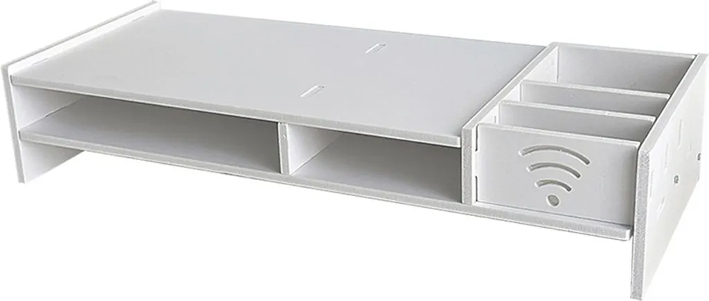 Support de bureau ergonomique pour moniteur avec étagère en bois - 4
