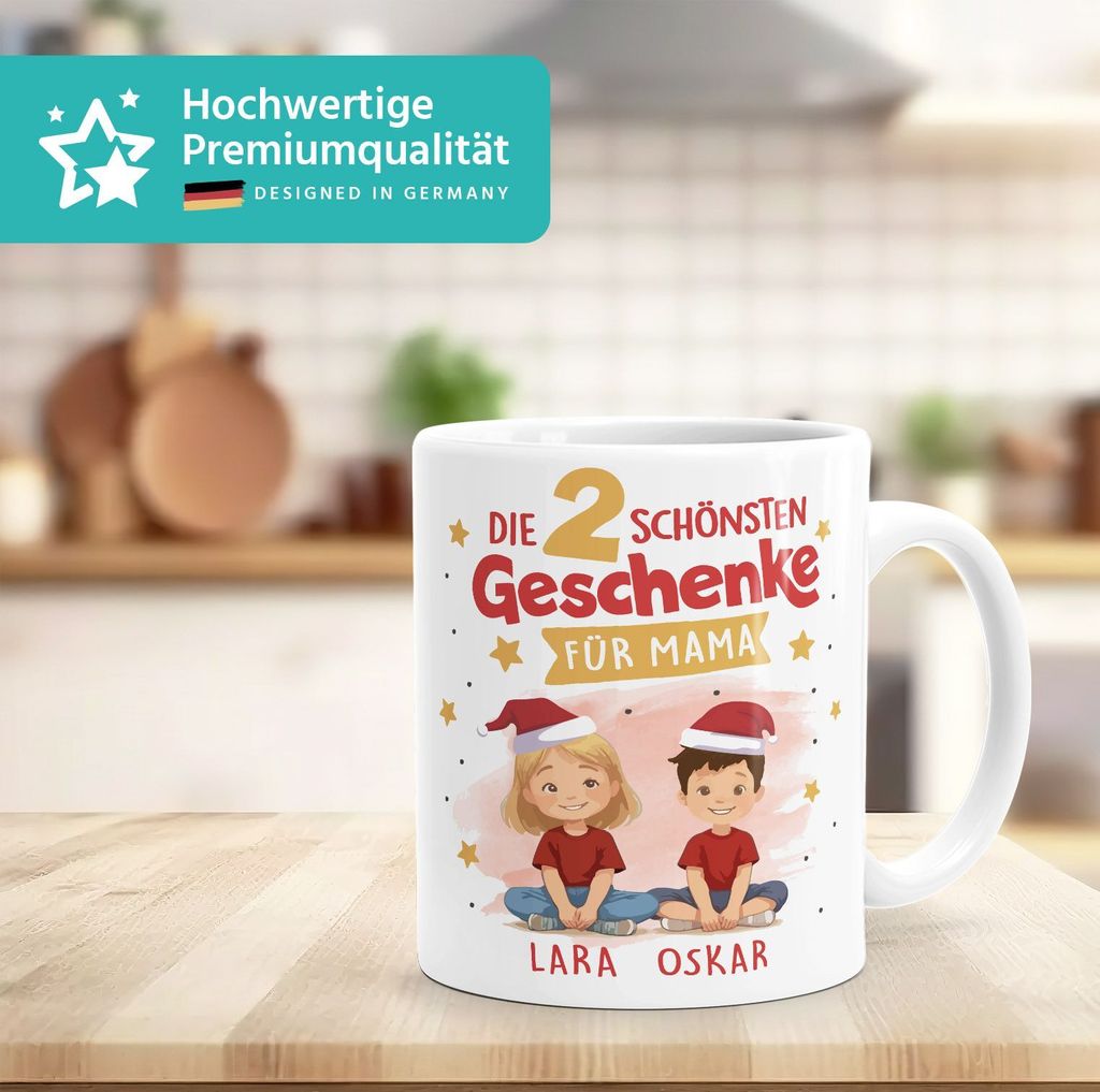 Tasse Weihnachten Geschenk Mama Oma personalisiert 1 2 3 4 Kinder Enkelkinder mit Namen SpecialMe Mama Rot weiß standard