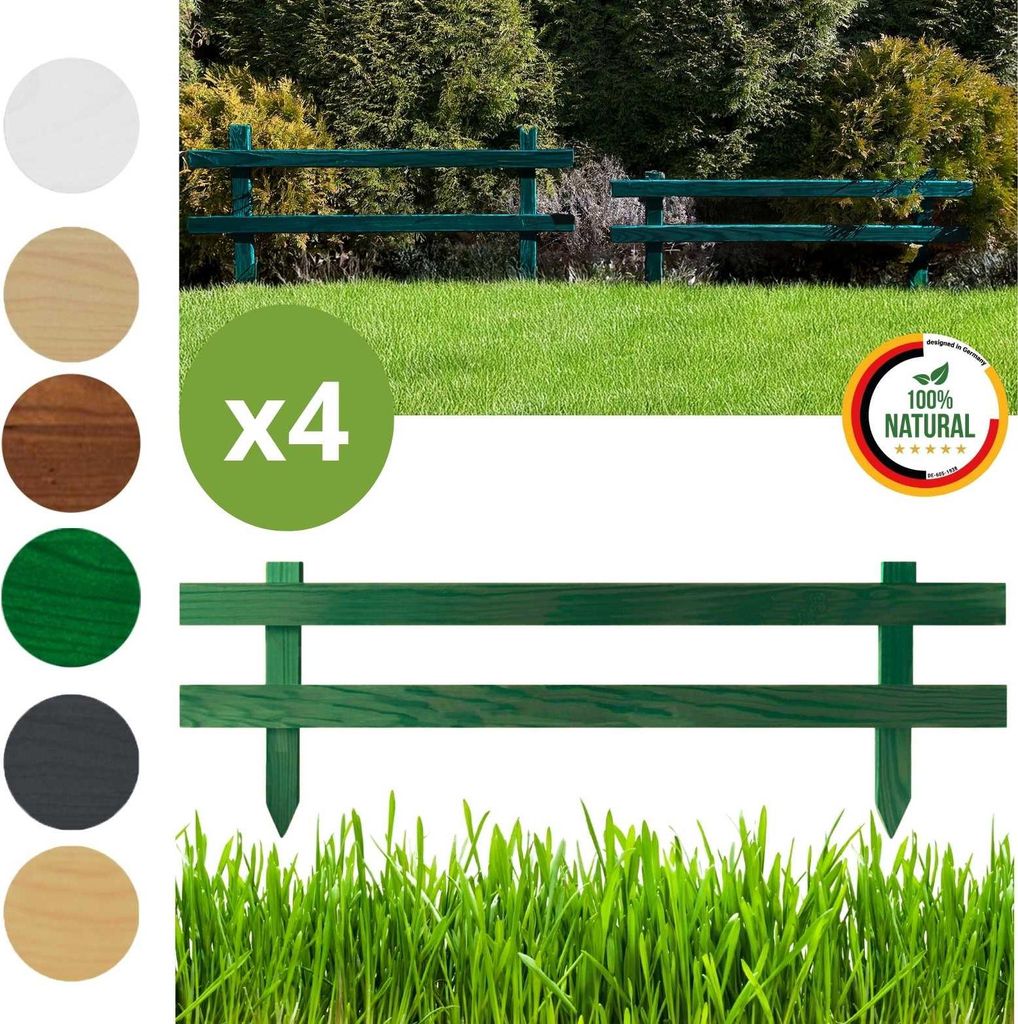 Floranica Gartenzaun 4 stk. 30 cm x 100 cm Grün Steckzaun Zierzaun Friesenzaun zum Stecken Vorgartenzaun