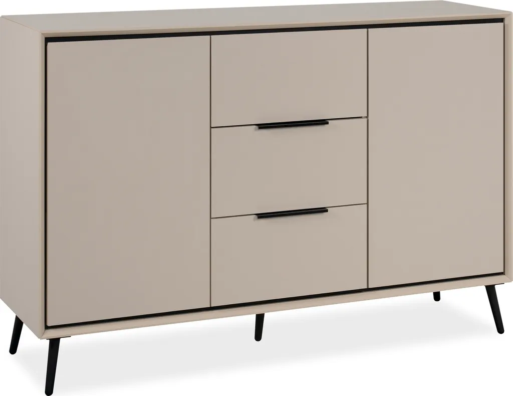 Meuble de Salon Arona Sable et Noir - Grand Buffet pour Vaisselle 135cm