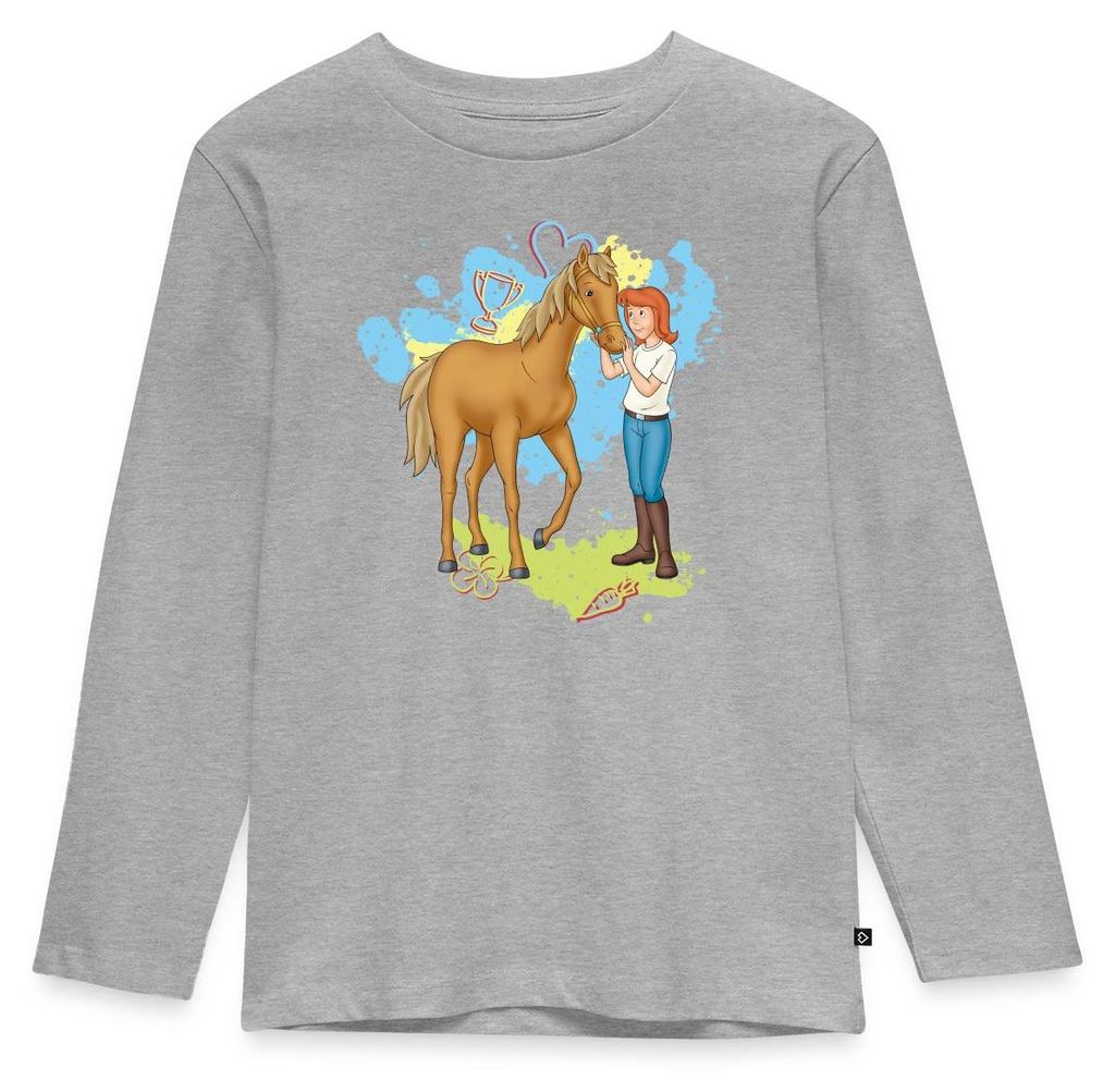 Spreadshirt Bibi Und Tina Pferd Amadeus Kinder Premium Langarmshirt, 134/140 (8 Jahre), Grau meliert