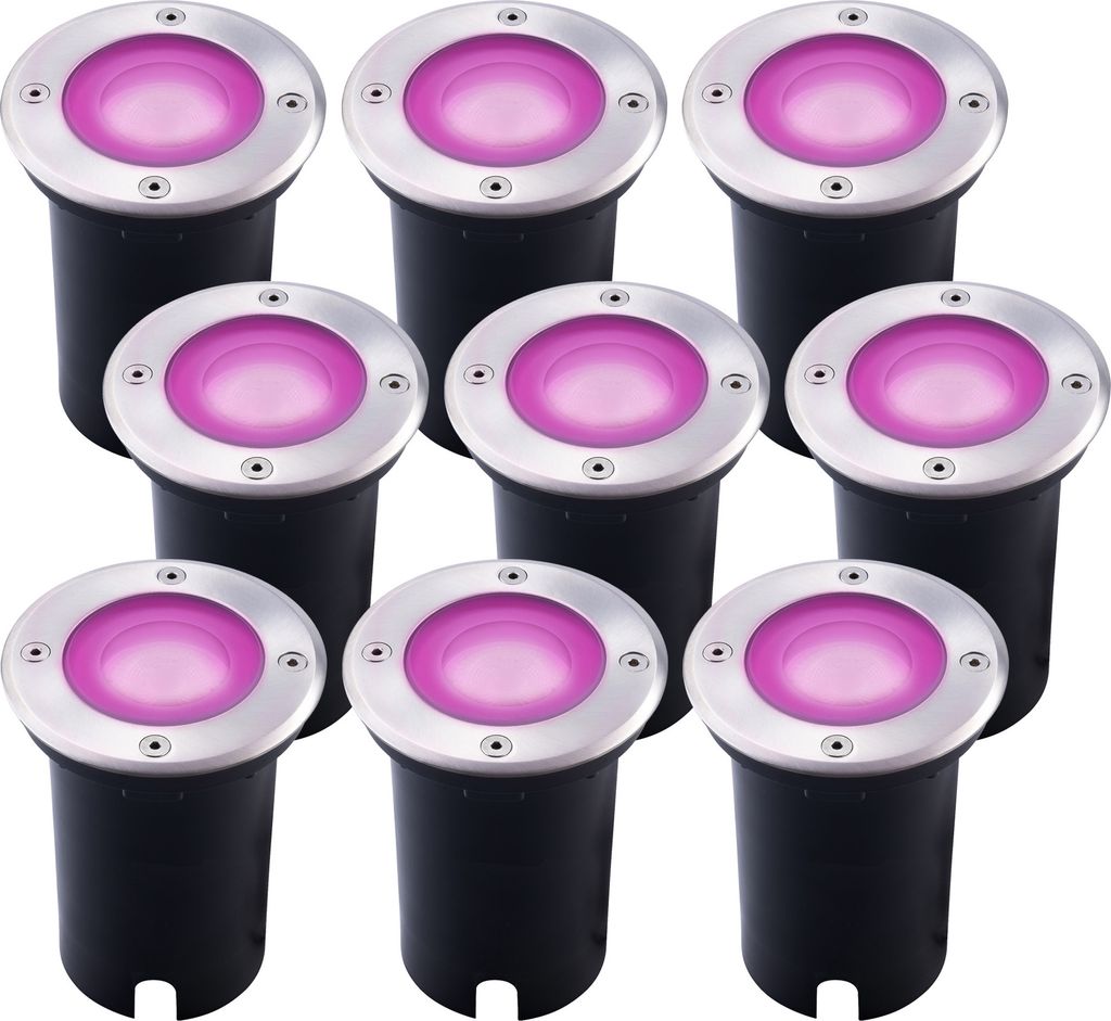 Ledvion 9er Pack SMART Bodeneinbauleuchte, Runde LED Einbaustrahler, Edelstahl, IP67, 1m Kabel, RGBWW, LED Einbaustrahler Aussen, Terassenbeleuchtu...
