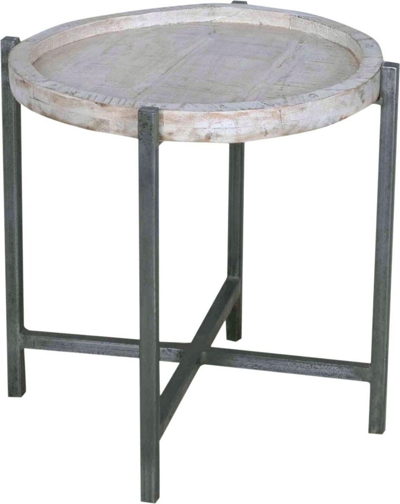Nachttisch Beistelltisch rund Loft Style weiß gekälkt Metallgestell altsilber