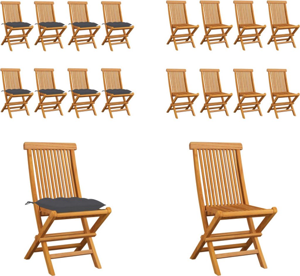 vidaXL Gartenstühle mit Anthrazit Kissen 8 Stk. Massivholz Teak - Gartenstuhl - Gartenstühle - Holz-Gartenstuhl - Holz-Gartenstühle