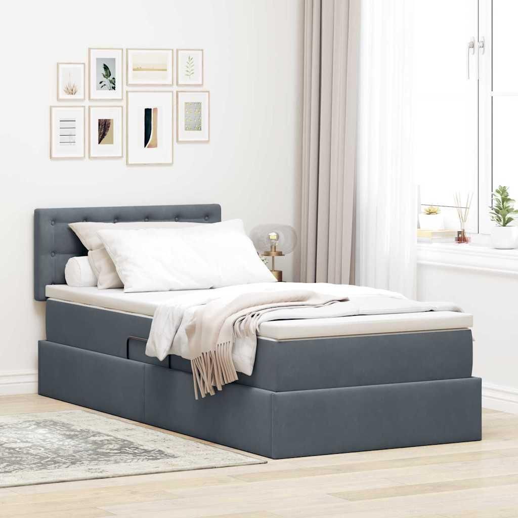 Möbel Bett mit Stauraum - elegante Design - Einzelbett/Bettgestell - und LED mit LED Dunkelgrau 100x200cm Samt - Klassische Betten NEU4167612