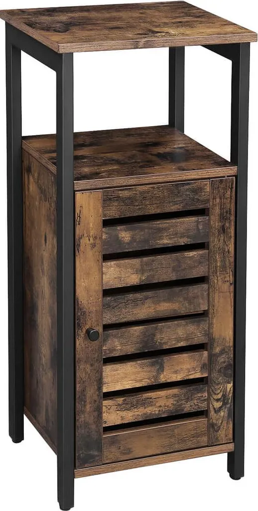 Table de chevet anti-poussière porte à lamelles pour chambre style rétro
