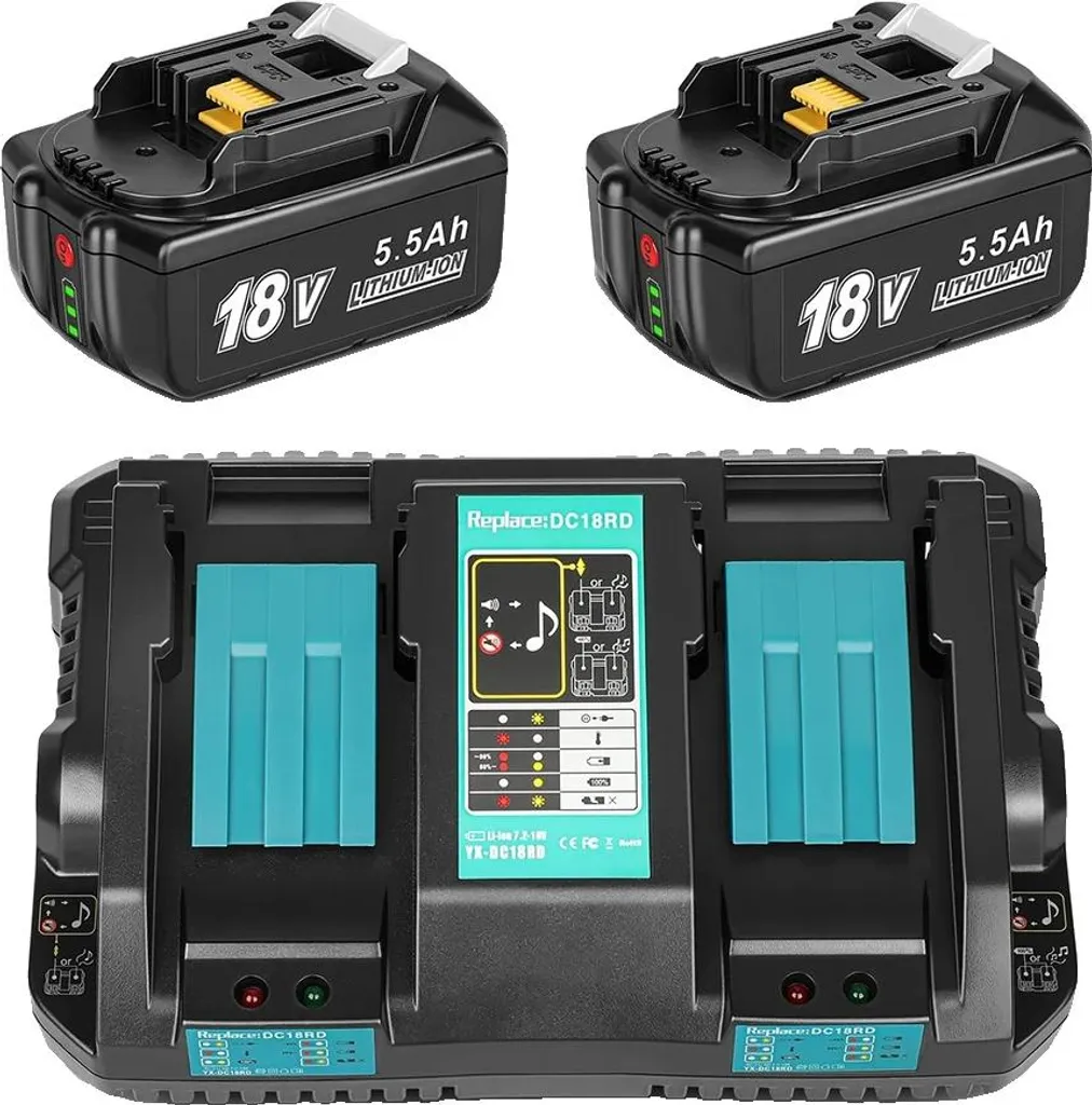 Batterie de rechange 5,5 Ah 18V compatible 1STK avec double chargeur