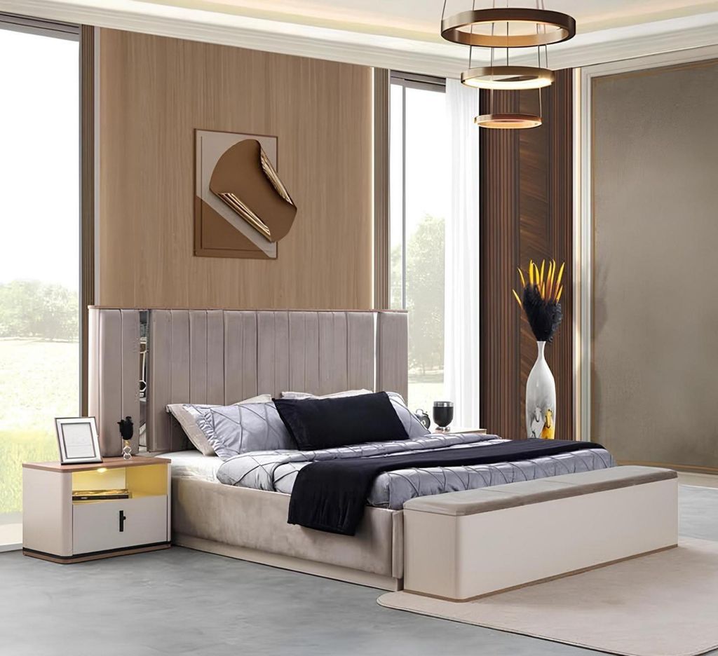 Modernes 3-teiliges Schlafzimmer Set Bett und 2x elegante Nachttische