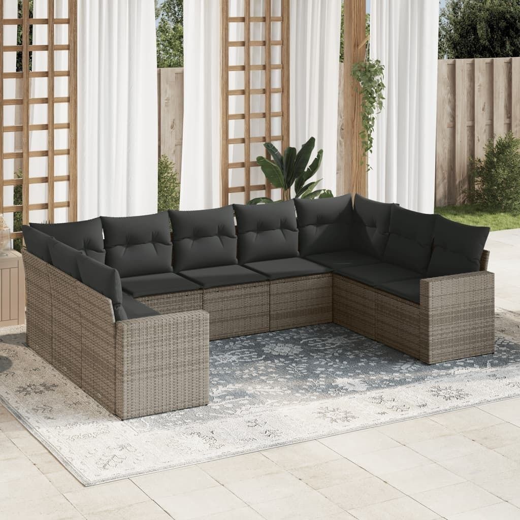 Maison Exclusive - 9-tlg. Garten-Sofagarnitur mit Kissen Grau Poly Rattan