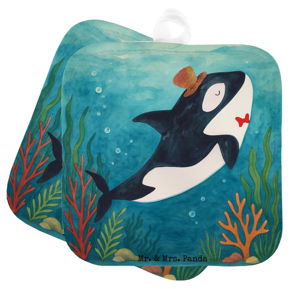 Mr. & Mrs. Panda Topflappen Orca Zylinder Design - Weiß - Geschenk, Narwal, Kochlappen, Fest, Glitzer, topfhalter, Meer, Topfuntersetzer, Glückwu...