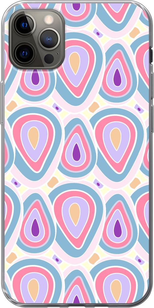 MuchoWow Handyhülle Schutzhülle Hülle für Telefoonhoesje iPhone 12 Pro Max Muster - Achat - Retro - Lila Silikon Softcase Handy Hülle - Hart...